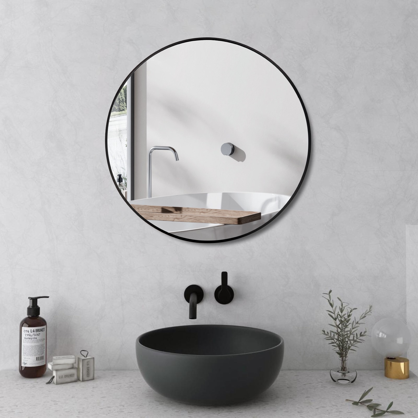 Round Mirror, Black Round Mirror 24 Inch, Circle Wall Mirror Metal Frame, Black Circle Bathroom Mirror, Circular Mirrors For Wall, Living Room, Bedroom, Vanity, Entryway, Hallway._voghion.com